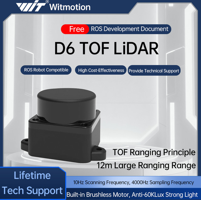 WitMotion dTOF Laser-Lidar-Sensormodul für den Außenbereich, Schwarz, 5000Hz, 12m Reichweite, 360 Grad Scan-Unterstützung für ROS1, ROS2 und Arduino - Bild 1