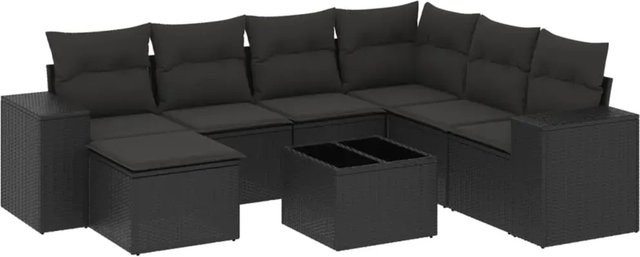 vidaXL 8-teilige Garten-Sofagarnitur aus Poly-Rattan mit Kissen in Schwarz - Bild 1