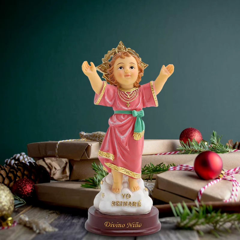 Kesoto Religiöse Jesus Statue Divino NiñO als katholisches Ornament in Rosa aus Kunstharz - Bild 3