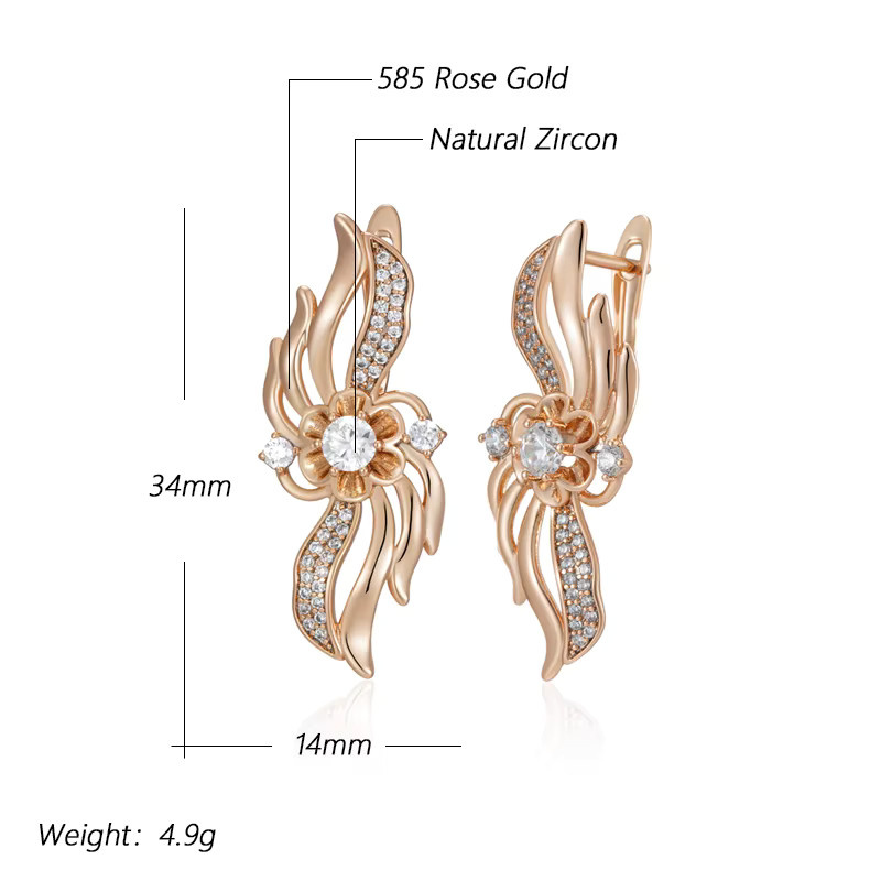 Kinel Ohrringe, 585 Roségold, Kristall Blume, Zirkon, Damen - Bild 2