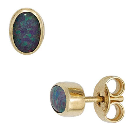 Colfem Ohrstecker oval, 585 Gelbgold, Opal-Tripletten, Unisex - Bild 1