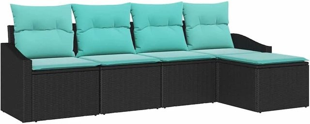 vidaXL 5-teiliges Lounge-Sofa Set aus Poly-Rattan in Schwarz mit Kissen und Fußhocker - Bild 1