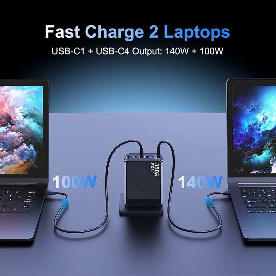 UBIGBUY 350 W GaN Schnellladegerät mit 140 W PD3.1 und QC PPS USB-Ladestation in Schwarz für MacBook Pro, iPhone, Samsung, Laptop und Tablet - Bild 5