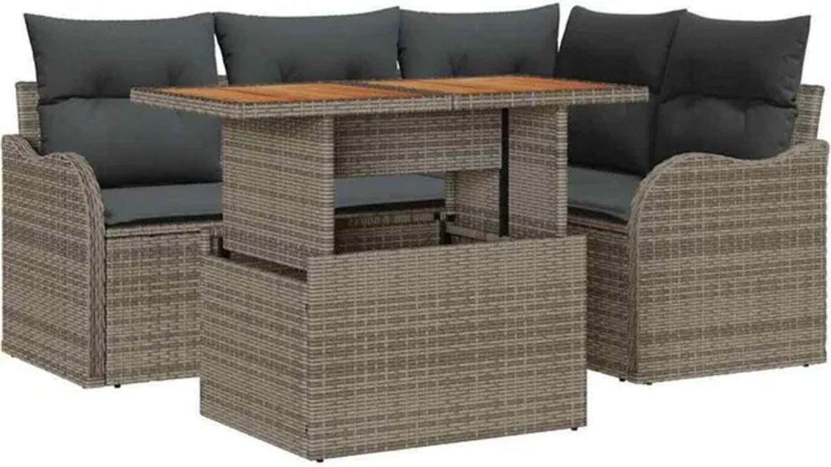 Vidaxl Garten-Sofa-Set aus Poly-Rattan in Grau mit integriertem Stauraum, 5-teilig - Bild 1