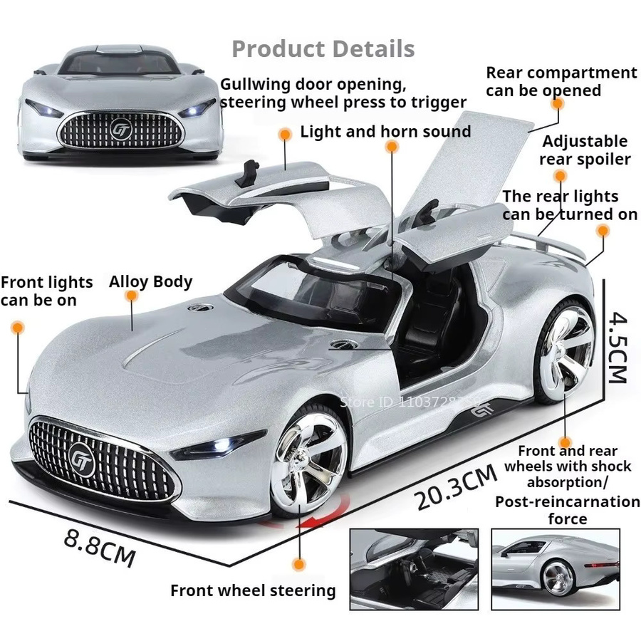 RMZ city GT SLR Modellauto, 1:24, mit Licht und Sound, Rückziehfunktion - Bild 1