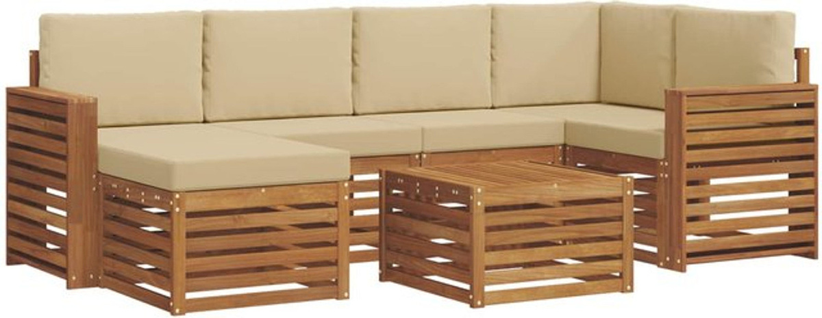 vidaXL Ecksofa Set aus Massivholz Akazie in Natur und Beige mit 7 Kissen, modern und wendbar - Bild 1