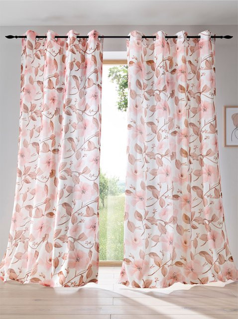 Dekostore Heine Home semi-transparent mit floralem Blütenmuster in Weiß-Rosé aus 100% Polyester - Bild 1