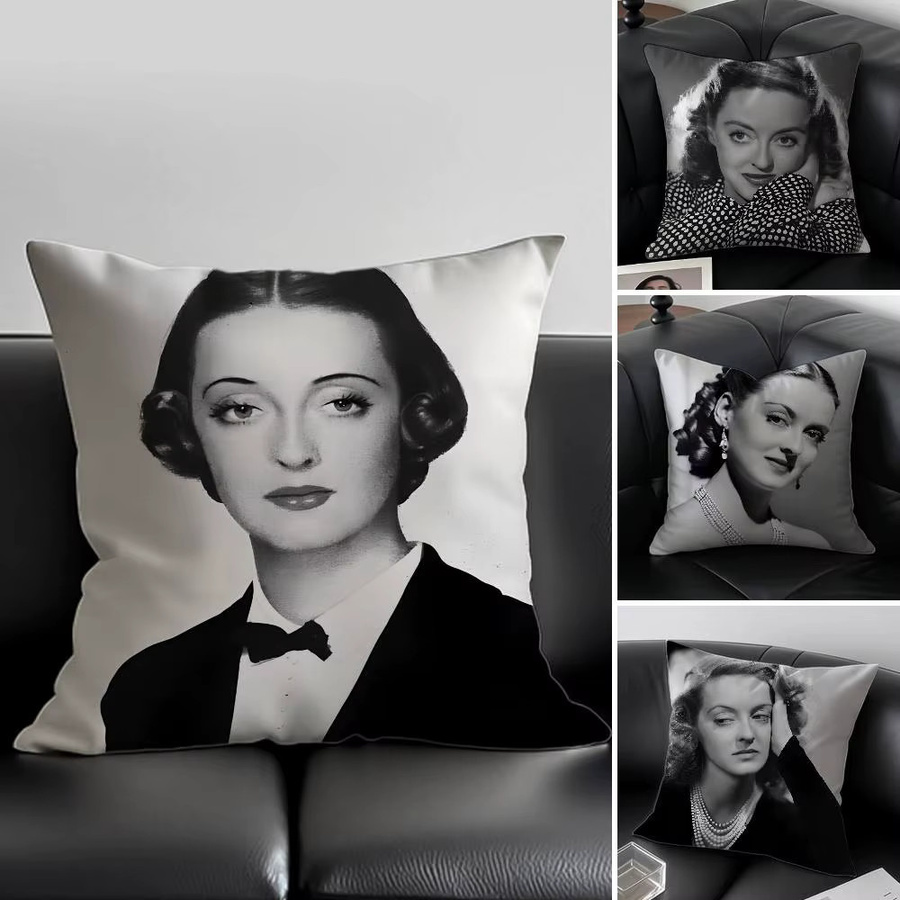 B-Bette D-Davis Schauspielerin Kissenbezug in Weiß, allergikerfreundlicher Kurzplüsch-Kissenbezug mit unsichtbarem Reißverschluss, B/B/B: 30 x 30 x 30 cm - Bild 2