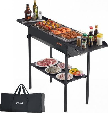 VEVOR Klappbarer Holzkohlegrill, Tragbarer Barbecue-Grill mit verstellbarer Höhe und klappbaren Seitentischen aus pulverbeschichtetem Stahl für Camping und Gartenpartys - Bild 1