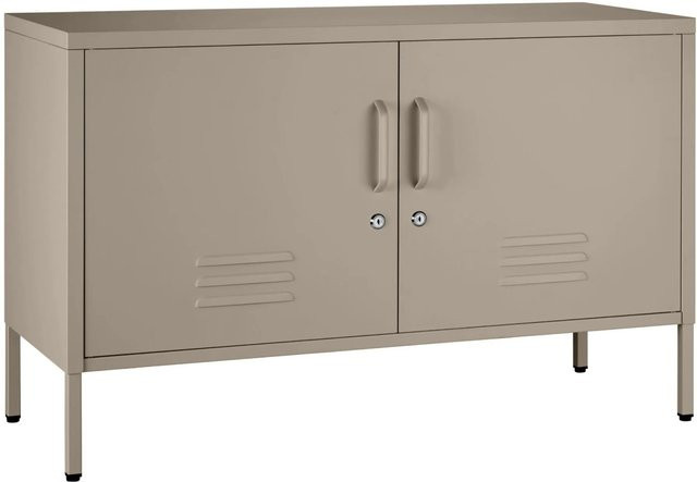 Tectake Sideboard Baker mit 2 Türen, Magnetverschluss und abschließbarem Fach, Taupe/Beige, B/T/H: 100 x 42,5 x 65 cm - Bild 1