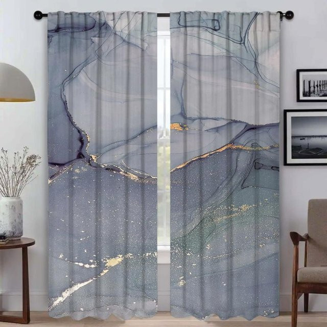 Moderne halbtransparente Tüll-Fenstergardinen in Grau für Wohnzimmer und Schlafzimmer, 2er-Set, B: 50 cm, H: 70 cm - Bild 1