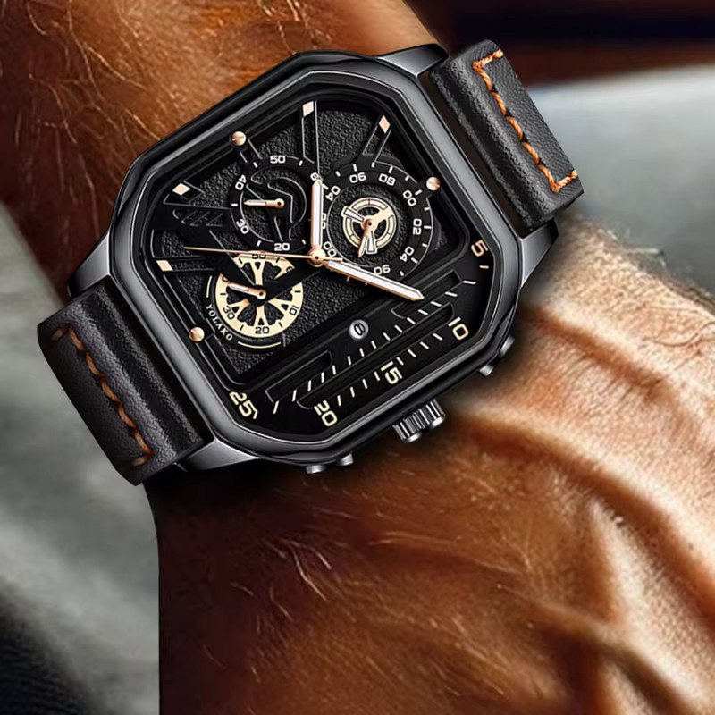 CAROTIF Armbanduhr Quarz, schwarzes Gehäuse, schwarzes Leder, Herren - Bild 2