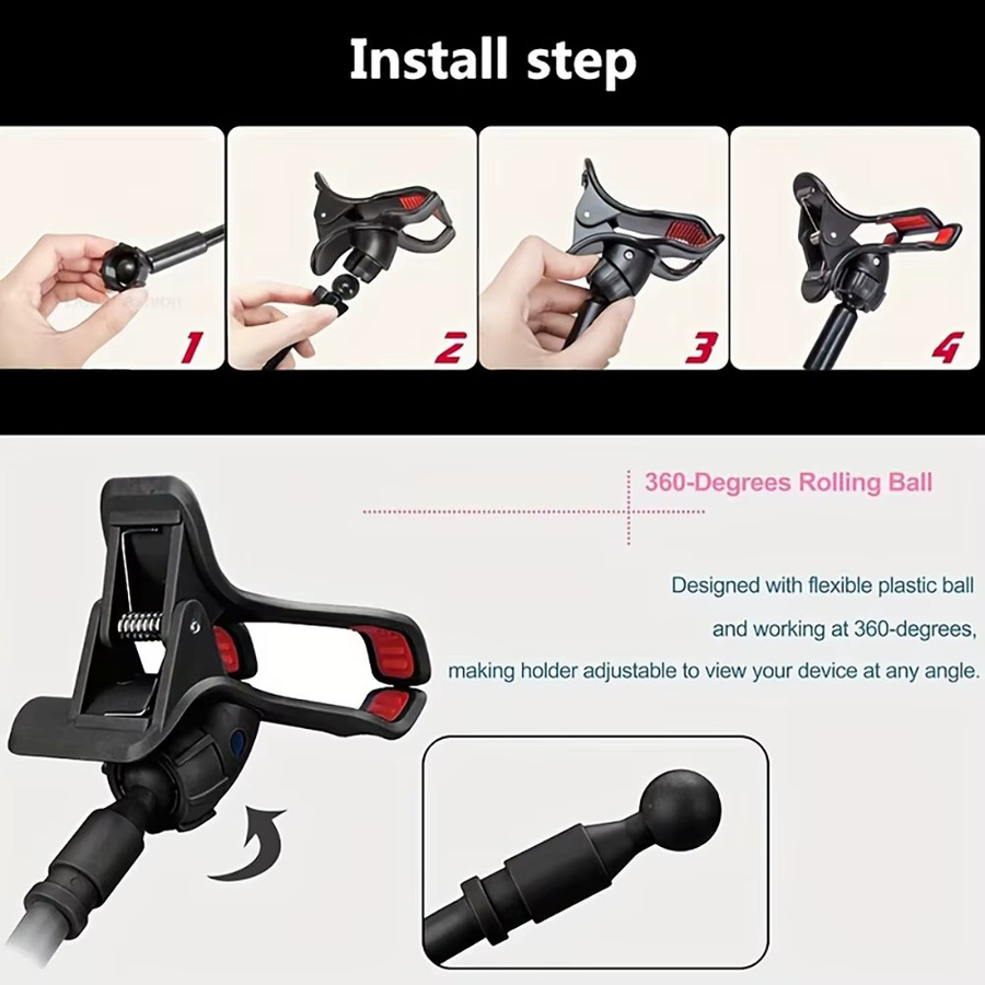 AKABEILA 360-Grad-Clip-Handyhalterung in Schwarz, flexibler Lazy-Bed-Desktop-Halter und tragbarer Standfuß für iPhone, Samsung und Xiaomi - Bild 5