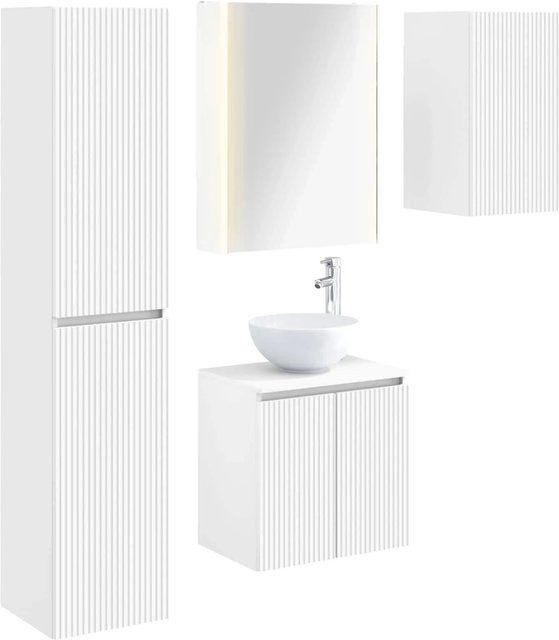 vidaXL Badezimmerschrank-Set 5-teilig in Weiß, modernes Design mit LED-Beleuchtung und Spiegelschrank, B/T/H: 53 x 15,5 x 70 cm - Bild 1