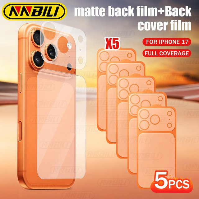 NNBILI 5er Pack Matte Hydrogel-Folie für Apple iPhone 17 ProMax, 17Air und 17Pro, Rückseitenschutz und Kameraschutz, Transparent - Bild 1