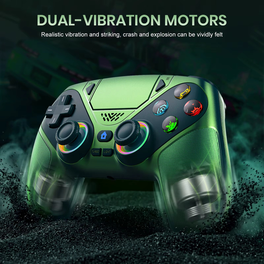 Bonacell RGB Gaming-Bluetooth-Controller für PlayStation 5, kabelloser Dual Sense Controller mit Makro, Turbo und Vibration in Schwarz/Mehrfarbig - Bild 2