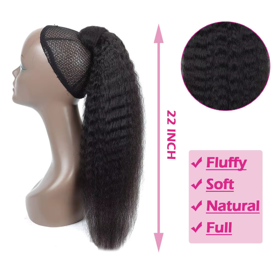mayfive Kinky Straight Pferdeschwanz Echthaar, Wellenförmiger Yaki-Pferdeschwanz, Naturschwarz - Bild 2