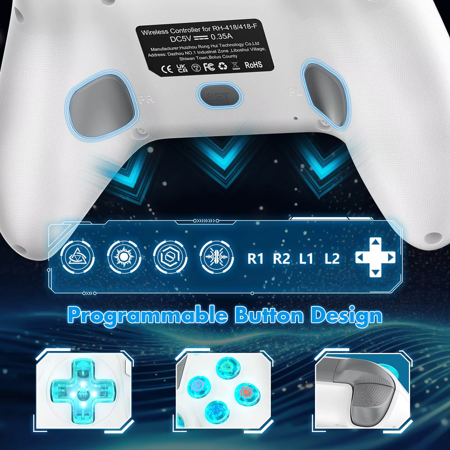 GAMROMBO Wireless Controller in Weiß für PlayStation 4, PS4 Pro, Slim, PS3, PC, iOS und Nintendo Switch mit 6-Achsen-Bewegungssensor, Vibration und 3,5 mm Klinkenanschluss - Bild 5