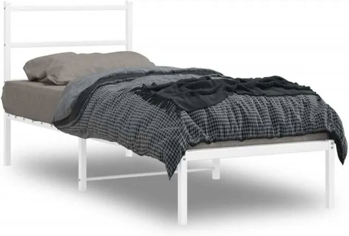 Vidaxl Metallbett mit Kopfteil in Weiß, klassisch und minimalistisch, B/T/H: 80 x 200 cm - Bild 1