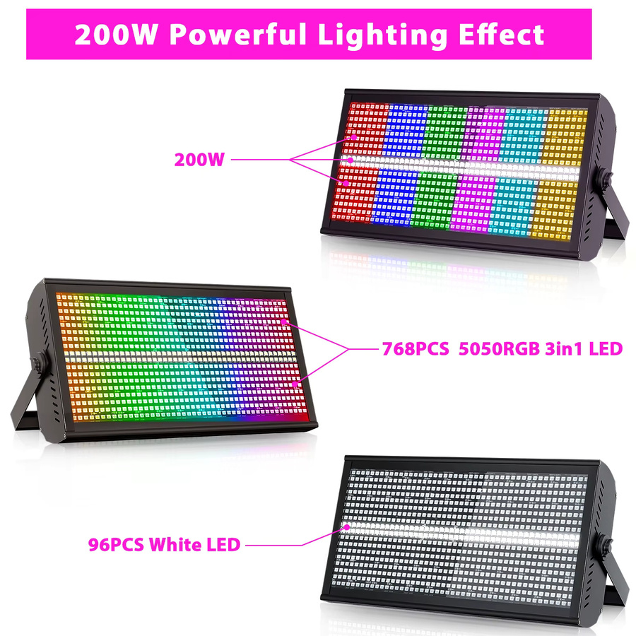 U'King 4er-Set 200W LED RGBW Stroboskop-Lichter mit DMX512 Wash-Bühnenbeleuchtung und Uplight in Schwarz - Bild 3