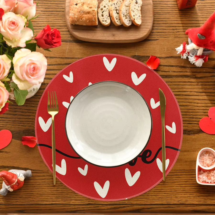 VIKAMA Runde Essensmatten mit Liebe-Motiv in Rot für Valentinstag und Jahrestag - Bild 3