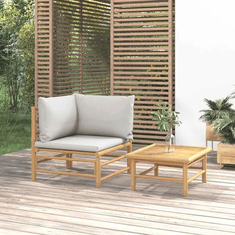 Vidaxl Gartenmöbel-Set aus Bambus mit hellgrauen Kissen, 2-teilig - Bild 1