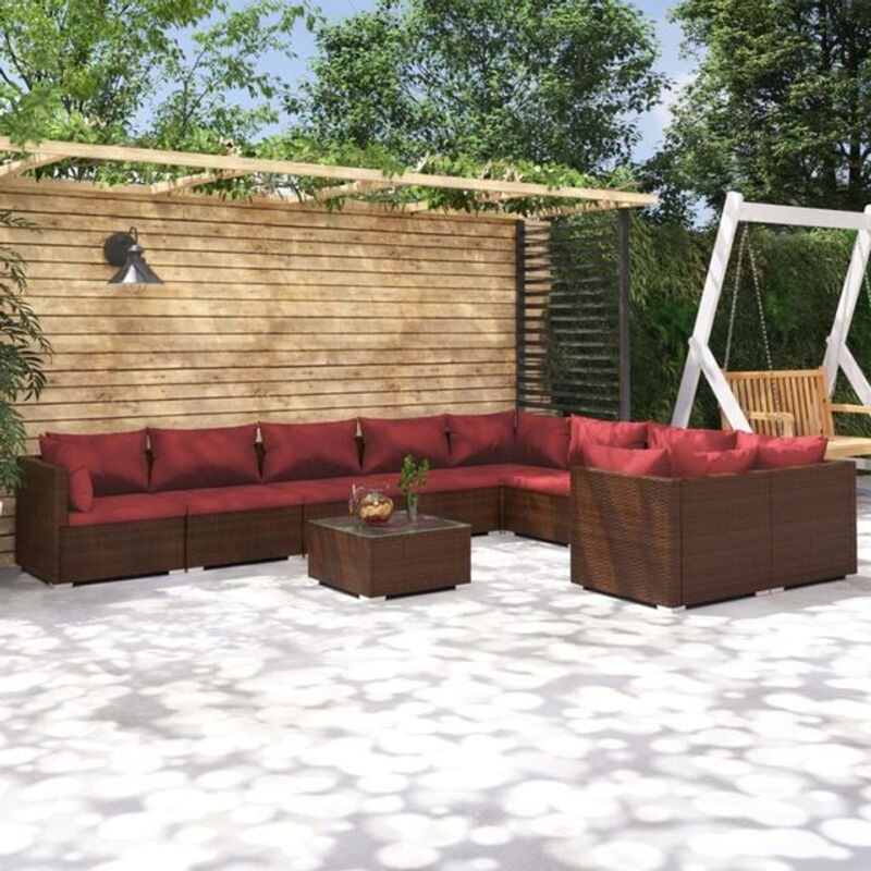 10-teiliges Gartenlounge-Set vidaxl aus Poly-Rattan in Braun mit Kissen - Bild 1
