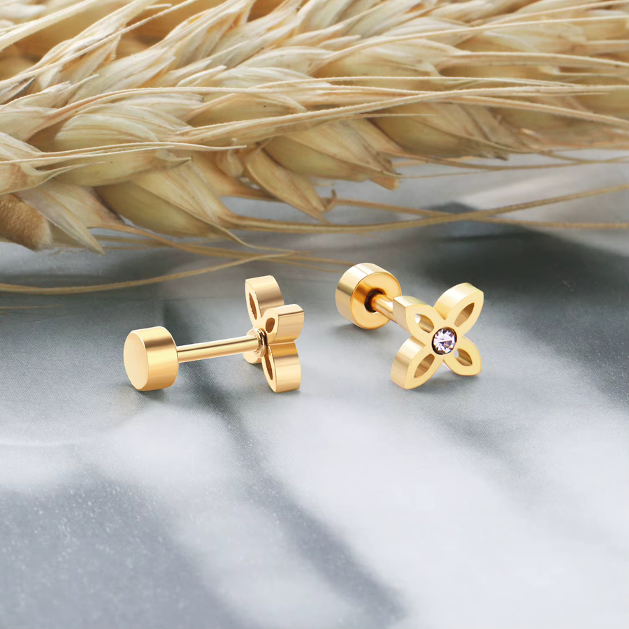 LUXUKISSKIDS Ohrstecker Kleeblatt, Edelstahl, Gold, Kristall, Kinder - Bild 2
