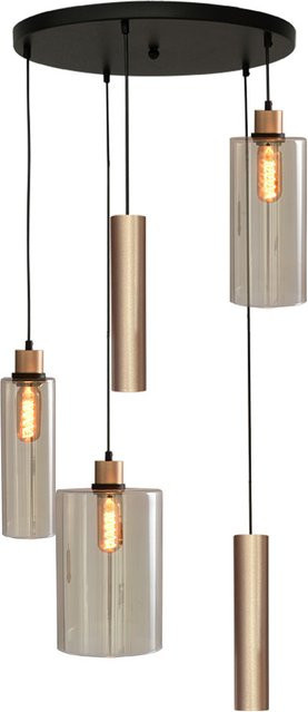 Masterlight Ortona 3/2 Pendelleuchte 5-flammig rund aus Glas und Metall in Gold matt mit transparenten Gläsern - Bild 1