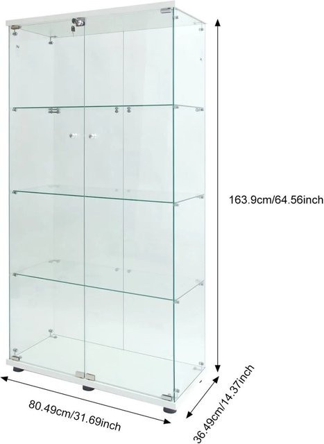 PXloue Vitrinenschrank mit LED-Beleuchtung und 2 Glastüren in Weiß, B/T/H: 80 x 36 x 164 cm - Bild 1