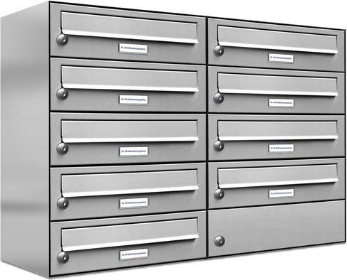 AL Briefkasten für 9 Parteien, Aufputzmontage, silberfarben, B/H/T: 76,6 x 57,5 x 27,5 cm - Bild 1