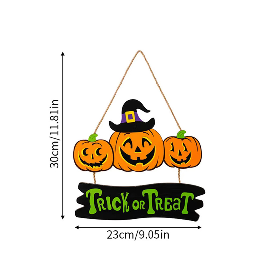 Joy-enlife Halloween-Hängeornamente aus Holz mit Kürbis-Motiv und Text als Tür-Hängeschilder für deine Party, B/H: 30,0 x 23,0 cm - Bild 5