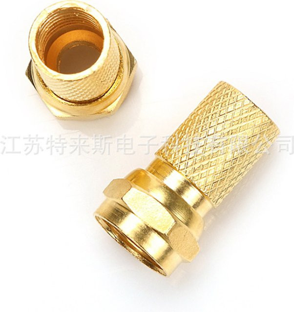 10 Stück vergoldete F-Stecker Twist-on für RG60 Satelliten-TV-Antennen-Koaxkabel 75 Ohm in Gold - Bild 1