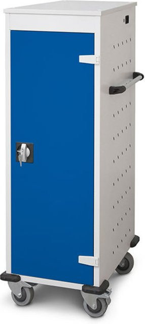 rotstahl Laptopwagen mit 10 Fächern, Korpus lichtgrau und dunkelblaue Türen, B: 53 cm, H: 125 cm - Bild 1