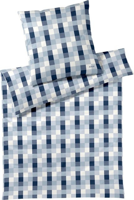 JOOP! Bettwäsche aus Mako-Satin in Blau mit Karomuster, Bettbezug B/H: 135 x 200 cm - Bild 1