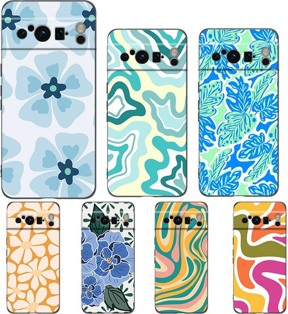 Luxuriöse TPU-Handyhülle für Google Pixel 9, 8, 8A, 7, 7A, 6 Pro, XL, 6A, 5G mit abstraktem Blumenmarkt Design in Schwarz und Multicolour - Bild 1