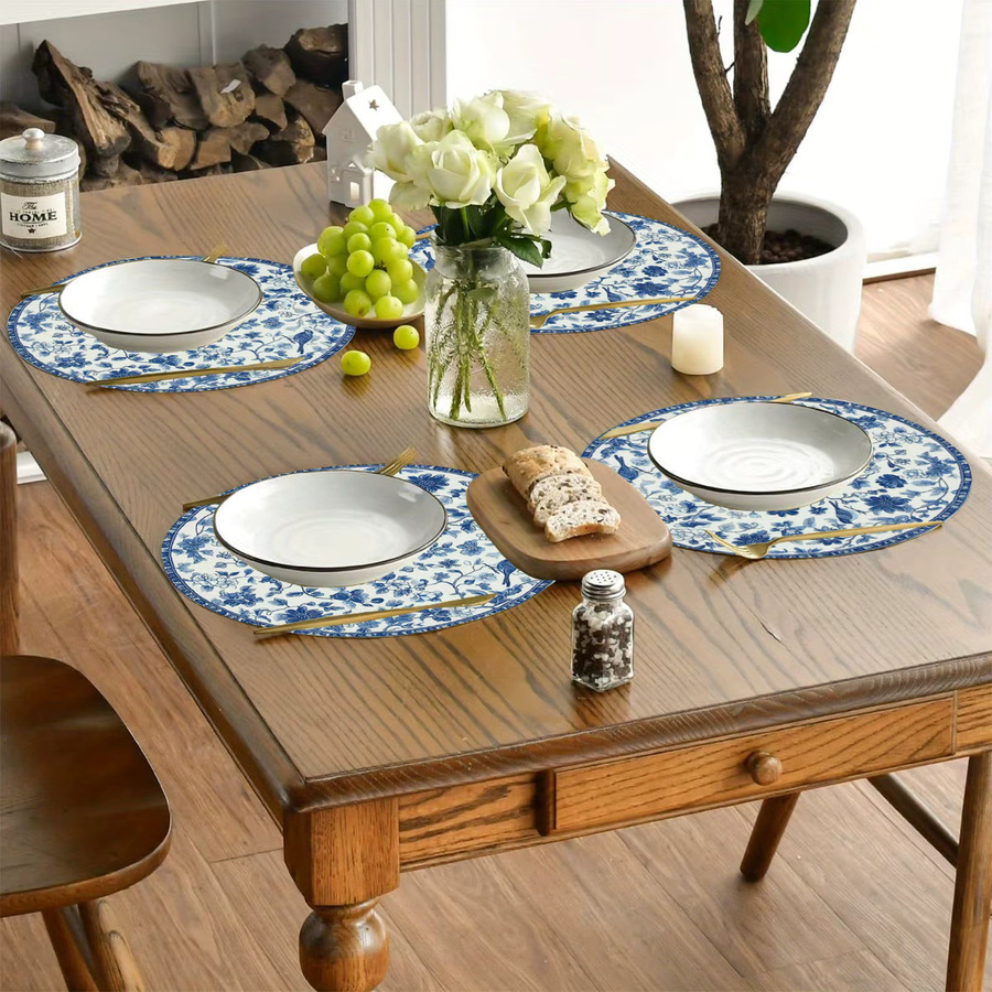 VIKAMA 4-teiliges Porzellan-Tischset im Vintage-Stil mit floralem Design, Blau-Weiß, für die chinesische Teezeremonie - Bild 4
