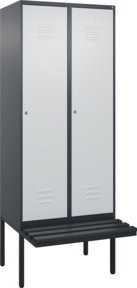 C+P Spind Classic PLUS Garderobenschrank mit Bank, 2 Abteile, Schwarzgrau, B/T/H: 212,0 x 80,0 x 81,5 cm - Bild 1