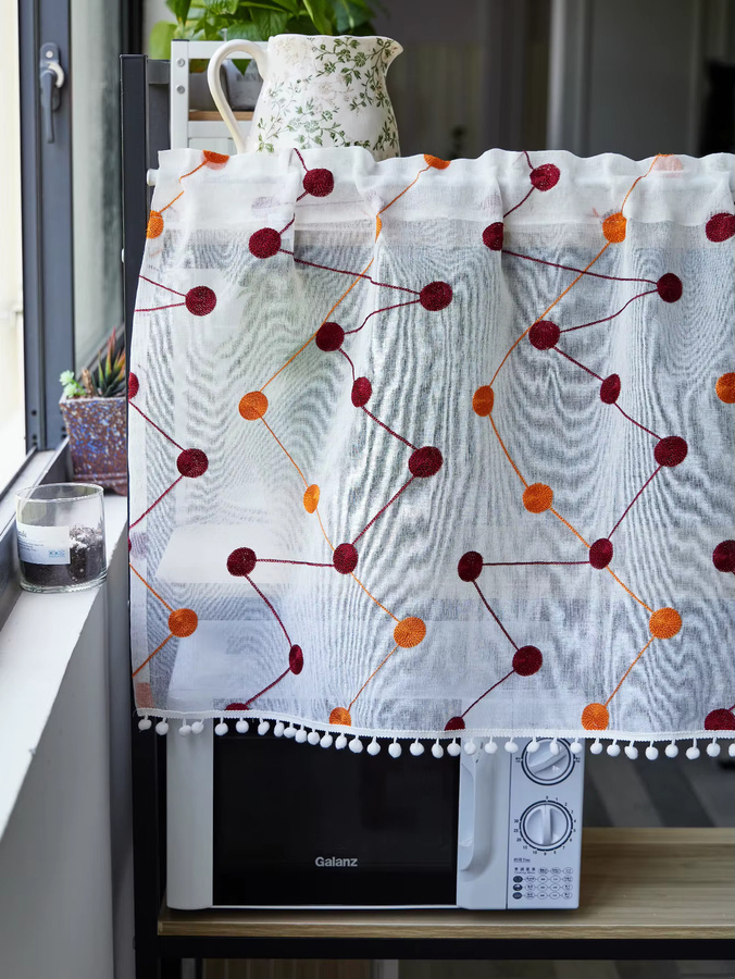 Schiere Voile Vorhang Volants mit Punkt- und Streifenstickerei in Weiß, Höhe: 150 cm - Bild 2