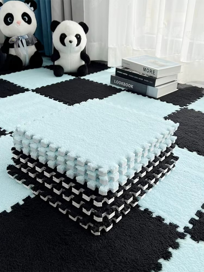 DHDH Schaum Puzzle Bodenmatte aus Plüsch, 10er Set Flauschige Spielmatte für Schlafzimmer und Kinderzimmer, Schwarz und Mehrfarbig, Höhe: 1 cm, Breite: 30 cm - Bild 2