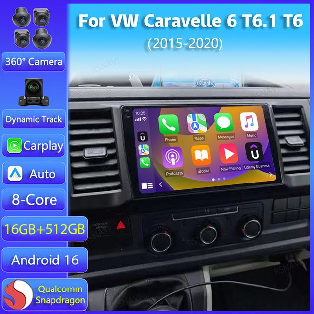 RSNAVI Android 16 Multimedia Auto-Radio-Player für VW Volkswagen Caravelle T6 T6.1 (2015-2020) mit CarPlay, WiFi, 4G und Bluetooth, Schwarz - Bild 1