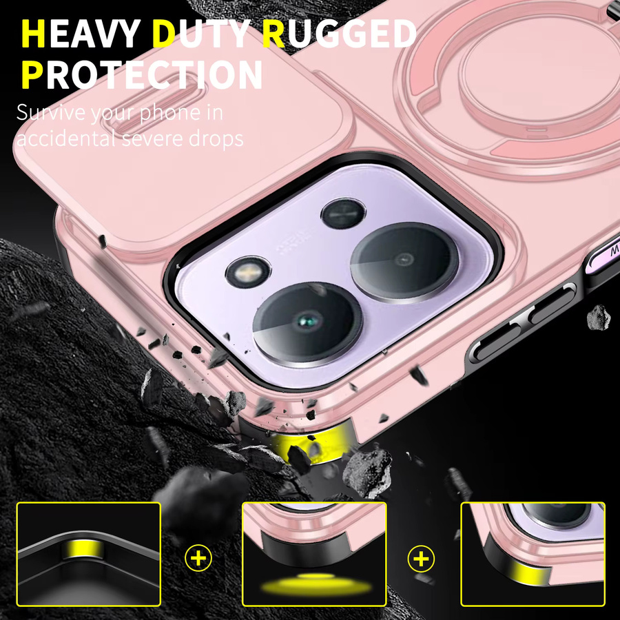 Magnetische Handyhülle mit 360 Grad Rotation und Kameraschutz für Xiaomi Redmi 15C und Redmi 15 5G in Pink und Lila - Bild 4