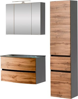 HELD MÖBEL Waschtisch-Set KOPENHAGEN in Braun, 6-teilig, modern mit LED-Beleuchtung und Soft-Close-Türen - Bild 1