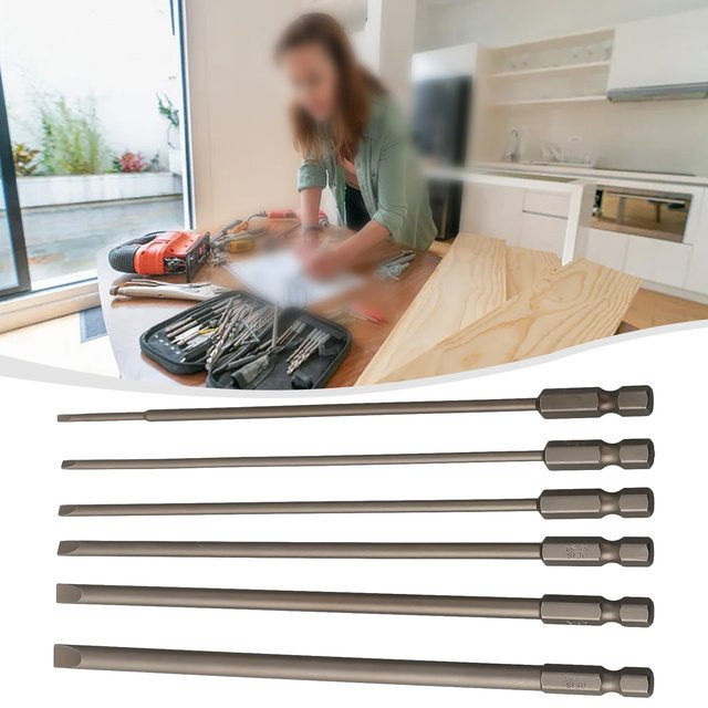 Vibratite Schlitz-Schraubendreher-Bits Set aus Legierungsstahl, 6 Stück, SL2-SL6, 150mm Länge mit Sechseckigem Griff für Handbohrer - Bild 1