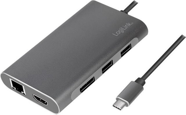 LogiLink UA0382 Notebook-Dockingstation und Portreplikator mit USB-C, HDMI, DisplayPort und USB-A in Silber - Bild 1