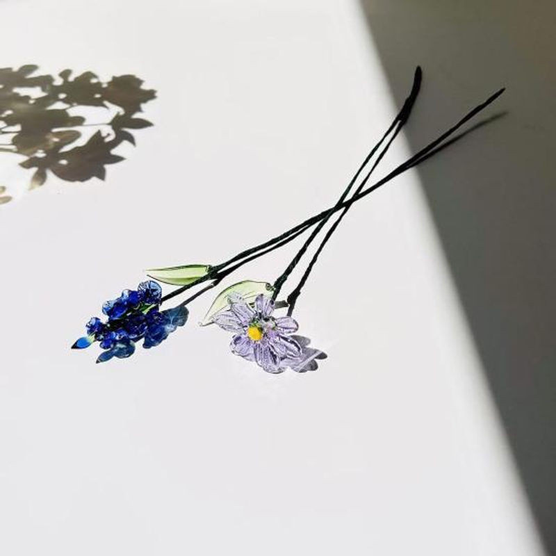 Bluelans Handgefertigte Glasblume mit Drahtstiel, Mehrfarbige Mundgeblasene Mini-Blumenfigur aus Glas und Metall - Bild 1