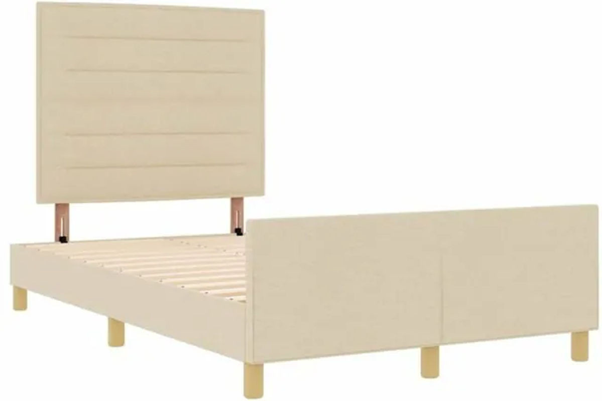 Polsterbett vidaXL mit Kopfteil in Beige, Modernes Stoffbett, B/T/H: 140 x 190 x 128 cm - Bild 1