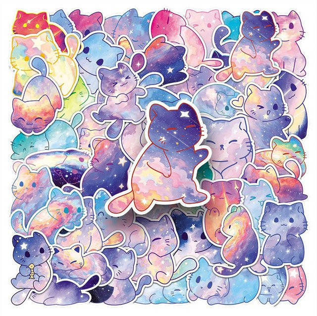 Charile Kawaii Bunte Starry Sky Katze Aufkleber, Multicolor, Papier - Bild 1