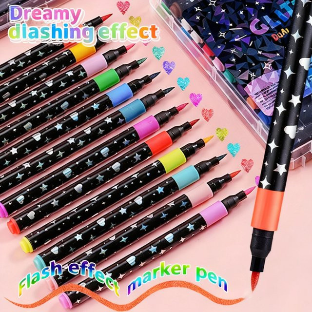 24 Farben Glitzermarker Set mit wasserbasierter Tinte in Multicolour für Malen, Skizzieren und Basteln - Bild 1