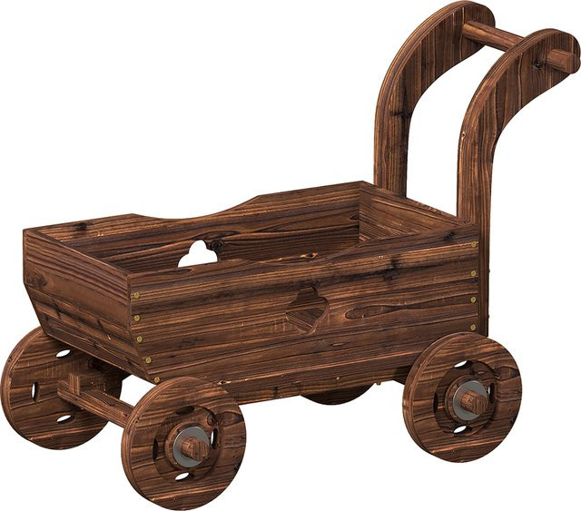 Outsunny Hochbeet aus Tannenholz in Wagenform mit 4 Rädern und Griff, Pflanzbeet in Braun für Garten und Balkon, B/T/H: 68 x 38 x 52 cm - Bild 1